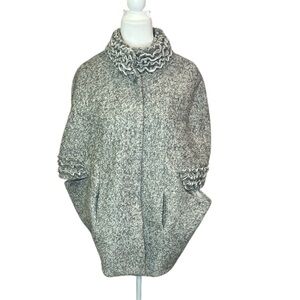 Gray Textured Coat with Ruffled Collar